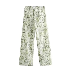 Pantalon évasé pour femme en velours vert décontracté à taille haute en dentelle d'hiver, longueur totale, devant plat, blanchi à la pierre - Product Image 6