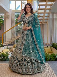 Ramdev Trading Women's Lehenga Choli Dupatta Vintage Traditional Style Butterfly <b>Net</b> Embroidery Regular Length Recycled Party - Product Image 2
