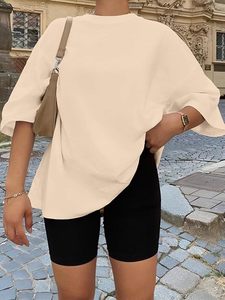 <b>Women's</b> Oversized Crew Neck Short Sleeve Loose Fit 100% Cotton Jersey Solid Color T-Shirt Spring Summer Casual Breathable <b>Top</b> - Product Image 6