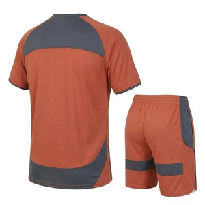 Men's Orange Moisture Wicking Short Sleeve <b>T</b>-<b>Shirt</b> and Shorts Set Crew Neck Elastic Waist Solid Color Block <b>Polyester</b> Summer - Product Image 4