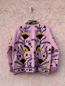 Veste bomber unisexe en coton rose brodé à la main, style Suzani, coupe-vent, écologique, réversible, en toile de canard, manches longues - Product Image 2