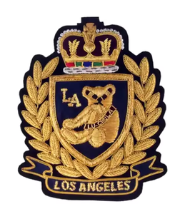 Bullion Hand Embroidery Bear Crest Embroidered Patch / Badge Shield Shape Sew-On Badge Safety <b>Pin</b> Custom Logo Fashion Garment - Product Image 1