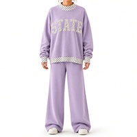 Ensemble de sweat-shirt et short pour femme, bleu clair, col rond, bordure à pois, imprimé lettres, coupe ample, tenue décontractée en deux pièces