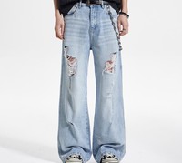 Vente en gros de jeans pour hommes coupe bootcut, style urbain, coupe ajustée, extensible, avec broderie et impression personnalisées, lavable, écologique, vintage, effet délavé