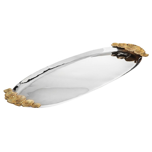 Great Quality Silver Metal Hammered <b>Tray</b> With <b>Gold</b> Accent Handle Elegance Table Decorative <b>Serving</b> <b>Tray</b> Perfect For Home Hotel - Product Image 4