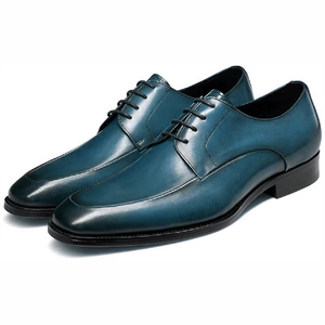 Teal Genuine Leather Oxfords Pointed Toe Lace-Up Soft Autumn Winter Dress Shoes Anti-Slippery Rubber Outsole Office Career Wear - Product Image 3