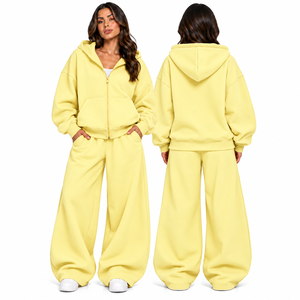 Ensemble survêtement rose à capuche pour femme, pantalon large et sweat-shirt oversize zippé, deux pièces, tenue décontractée streetwear - Product Image 6