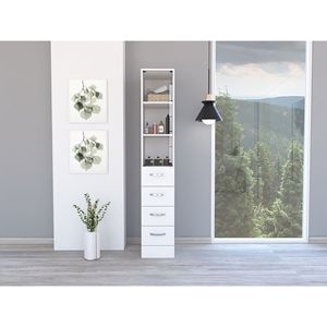 Mobiletto Vanguard in lino con tre ripiani e quattro cassetti, bianco, per bagno - Product Image 1