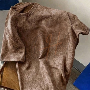 Camiseta Oversize Vintage Marrón Lavado Ácido para Hombre, Estilo Urbano, Personalizable por Delante, Casual, Manga Corta, Algodón Transpirable de Secado Rápido - Product Image 1