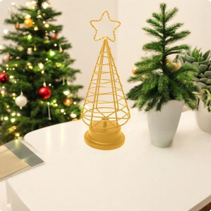 Luxuyry Gold Metal Wire Christmas Tree Figurine with <b>Star</b> Top <b>Lighted</b> Tabletop Sculpture Modern Minimalist Holiday Decor - Product Image 2