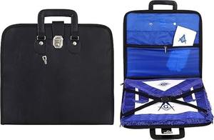 Étui souple en similicuir noir pour tablier maçonnique avec poignée [NOIR] Fermeture à bouton-poussoir - Product Image 2