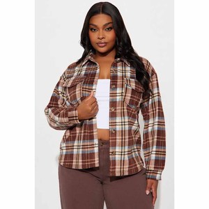 Custom Logo Women <b>Flannel</b> Shirt Oversized Plaid Button Down Shacket Casual Soft Cotton Checkered Jacket <b>Tops</b> with Pockets - Product Image 3