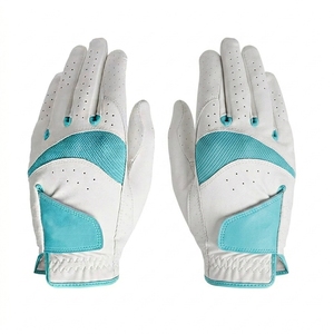 Gant de golf respirant en cuir véritable blanc et turquoise avec design en maille, fermeture à enfiler, unisexe, pour le sport - Product Image 2