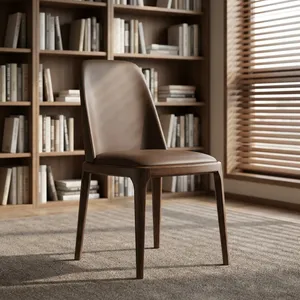 Chaise de salle à manger moderne en tissu marron avec dossier rembourré, structure en bois massif pour restaurant, café, cuisine et usage domestique - Product Image 5
