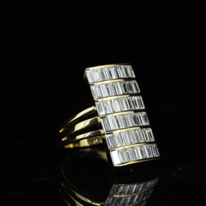 Women's Baguette Cut Moissanite Iced <b>Ring</b> Bold Hip Hop Square <b>Statement</b> Band Solid Silver Nickel-Free Lead-Free Claw Setting - Product Image 4