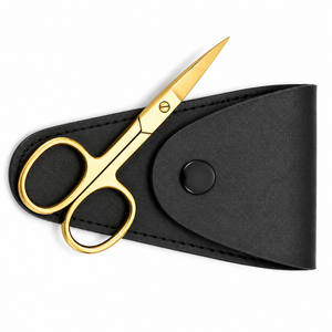 Ciseaux de manucure en acier inoxydable doré avec étui en cuir noir, lame droite, coupe-cuticules, outil de beauté pour droitiers - Product Image 3
