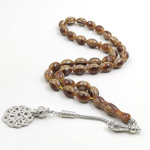 Rosario Tasbih Religioso Personalizable Hecho a Mano con Resina Ecológica y Cuentas de Ámbar y Turquesa, Tasbeeh Musulmán - Product Image 1