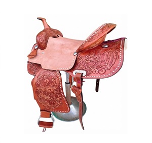 Silla de montar western de cuero sintético para carreras de caballos, 15, 16, 17 pulgadas, silla de entrenamiento ligera personalizada con estructura de plástico y herrajes de cuero - Product Image 1