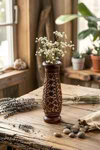 Vase à fleurs artisanal en bois de manguier, 12 pouces de haut, vase en bois rustique pour fleurs séchées, vase décoratif minimaliste tourné à la main - Product Image 3