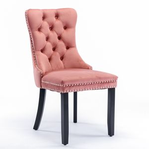 Modern High-End 2-Pcs Set Tufted Solid Wood Dining Chair with Velvet Upholstery Wood Legs Nailhead Trim Contemporary Bar <b>Stools</b> - Product Image 3