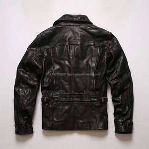 Chaquetas de Cuero Genuino Personalizadas al por Mayor, de Alta Calidad, Duraderas, Estilo Retro Vintage, Chaquetas de Cuero de Caballo Encerado Negro - Product Image 2