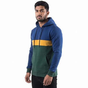 Sweat à capuche trois tons pour homme avec col demi-zip, bande contrastante sur la poitrine, capuche à cordon réglable et poche kangourou - Product Image 6
