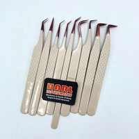 Pinzas Profesionales para Extensión de Pestañas, de Acero Inoxidable con Punta Dorada Rosa, Antimagnéticas, Longitud de 10 mm, Personalizables
