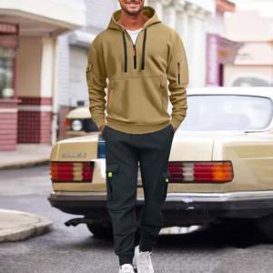 Hoodie Sets for Men Quarter <b>Zip</b> Cargo Sweatshirts & Sweatpants Tracksuit 2 Piece Set Winter Fleece Lined Sweatsuits with Pockets - Product Image 5