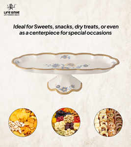 Plateau de service moderne en porcelaine fine avec bordure dorée, support pour assiettes à dessert, couleur blanche, pour fêtes, plateau décoratif - Product Image 4