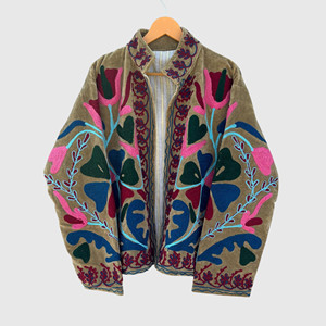 Veste en lin brodée de fleurs, col montant, manches longues, style Prairie Chic, vêtements de printemps pour femmes - Product Image 1