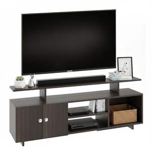 Meuble TV en bois d'ingénierie, meuble TV sur pied avec étagères de rangement pour salon, support TV, Wengé - Product Image 3