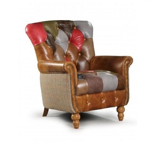 Sofá Individual Acolchado de Cuero Genuino con Diseño Vintage, Sillón Moderno con Brazos Rectos, Sofá Cama Inflable Ajustable para Sala de Estar - Product Image 1