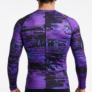 Men Long Sleeve <b>Compression</b> <b>Shirt</b> Purple <b>Black</b> Digital Camo Gym Fitness Running Training Sportswear Performance Base Layer - Product Image 2