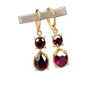 Pendientes de gota de granate de Plata de Ley 925 clásicos chapados en oro de 18 quilates para mujeres y niñas - Product Image 1