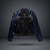 Blouson Bomber Homme Noir Bleu Marine Fermeture Éclair Coupe Droite Décontracté Écologique Doublure Soie Satinée Façade Été
