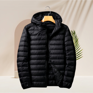 Chaqueta Acolchada de Invierno Personalizada, Talla Grande, Resistente al Viento, con Capucha, Chaqueta Acolchada Informal con Cremallera en Verde Oliva - Product Image 3