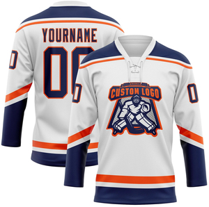 Maillot de hockey sur glace blanc pour hommes, col en V, manches trois quarts, impression sublimée, vêtement en polyester anti-humidité - Product Image 4