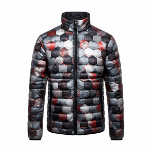 Men's Waterproof Windproof Hooded <b>Thick</b> Winter Casual Hexagon Print Puffer <b>Jacket</b> - Product Image 4