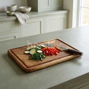 Planche à découper en bois de teck naturel massif avec rainure pour les jus, durable, faite à la main, décorative, pour la viande, le poisson et les fruits - Product Image 1