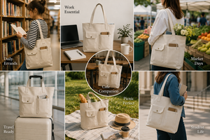 <b>Large</b> Fashion Cotton <b>Canvas</b> Tote <b>Bag</b> with Custom Logo Soft Shoulder Strap for Travel & Shopping Daily Carry - Product Image 4
