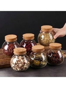 Round <b>Small</b> Glass Jar <b>With</b> Wooden <b>Lid</b> For Spice Storage Coffee Sugar And Modern Home Decoration - Product Image 6