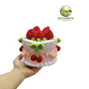 Handmade crochet cake <b>basket</b> decorative fruit topping perfect for organizing <b>small</b> items and kids pretend play - Product Image 5