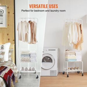 Carrello Portabiancheria Regolabile in Metallo con Appendiabiti e Cesto Portaoggetti per Carichi Pesanti - Product Image 2
