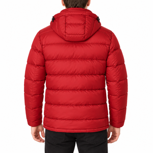 Chaqueta de Invierno para Hombre, Acolchada, con Capucha, Cierre de Cremallera, Color Rojo, Informal, Gruesa, con Relleno de Poliéster, Resistente al Viento - Product Image 2