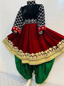 Robe traditionnelle rouge et noire faite à la main, mariage de fête en trois pièces, kafani Kuchi, 2023 - Product Image 3