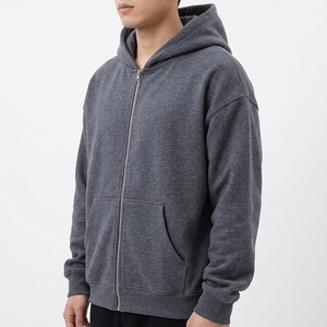 Sweat à capuche zippé vintage personnalisé pour homme, avec lettres appliquées, en tissu éponge respirant et écologique, OEM/ODM, marque privée, vente en gros - Product Image 4