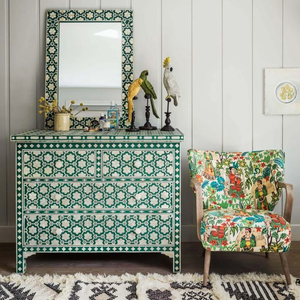 Modern Bone Inlay Buffet <b>Sideboard</b> Geometric Inlay Pattern Wooden <b>Storage</b> Cabinet Living Room Home Decor - Product Image 1