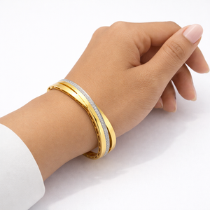 18ct Yellow Gold Diamond Two Tone Twist <b>Bangle</b> <b>Bracelet</b> for Women Elegant Minimalist Fine Jewelry Wedding Party Daily Wear Gift - Product Image 4