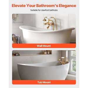 Rubinetto Vintage Dorato Spazzolato per Vasca con Piedini a Artiglio, Kit Doccia a Parete con Doccetta, Rubinetti per Vasca e Doccia - Product Image 2