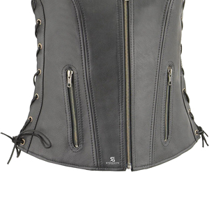 <b>Women</b> Leather Motorcycle Vest V Neck Vintage Biker Style Slim Fit Sleeveless <b>Waistcoat</b> Outerwear Pockets Casual Fashion - Product Image 3